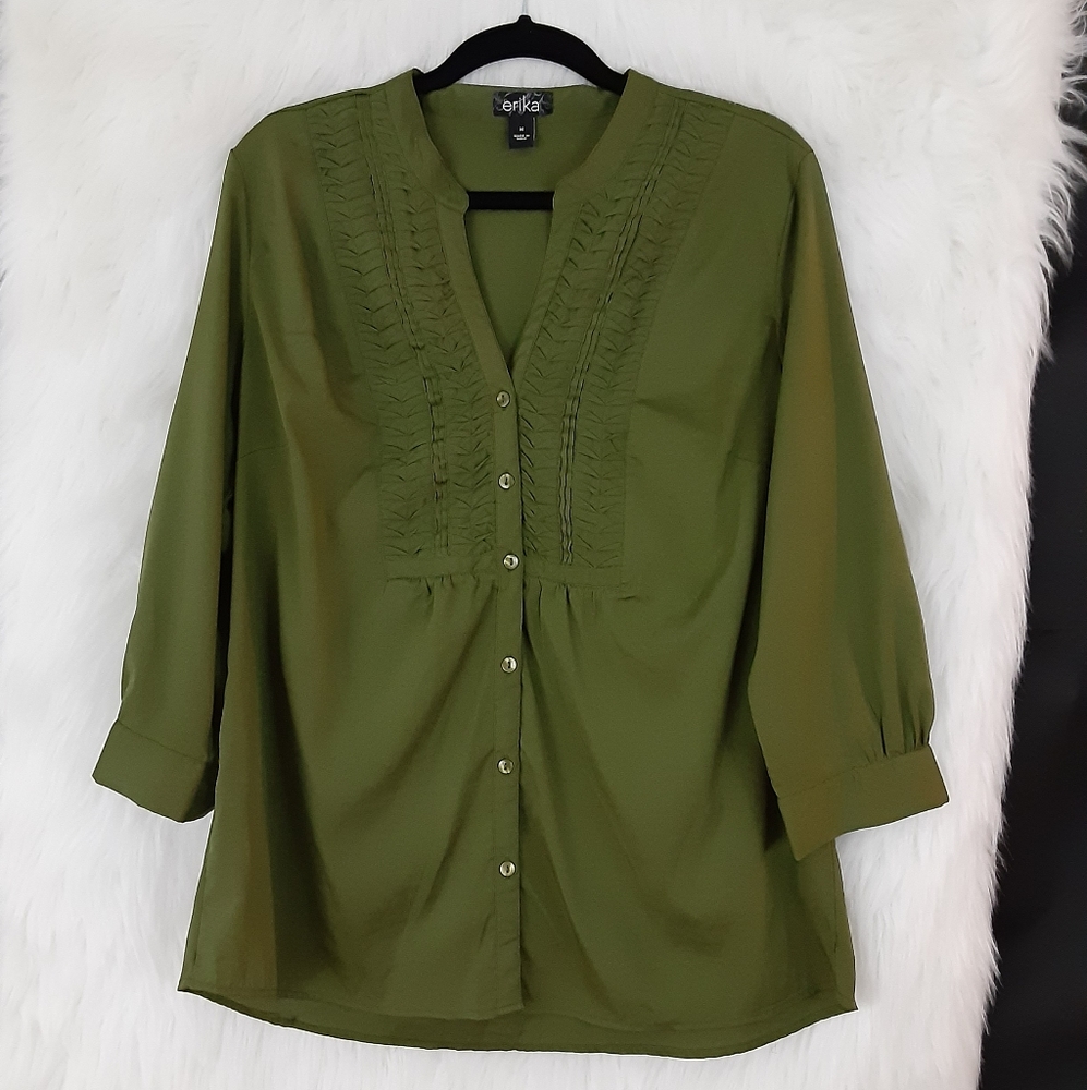 Erika Olive Green Long Sleeve V Neck Tunic Size M